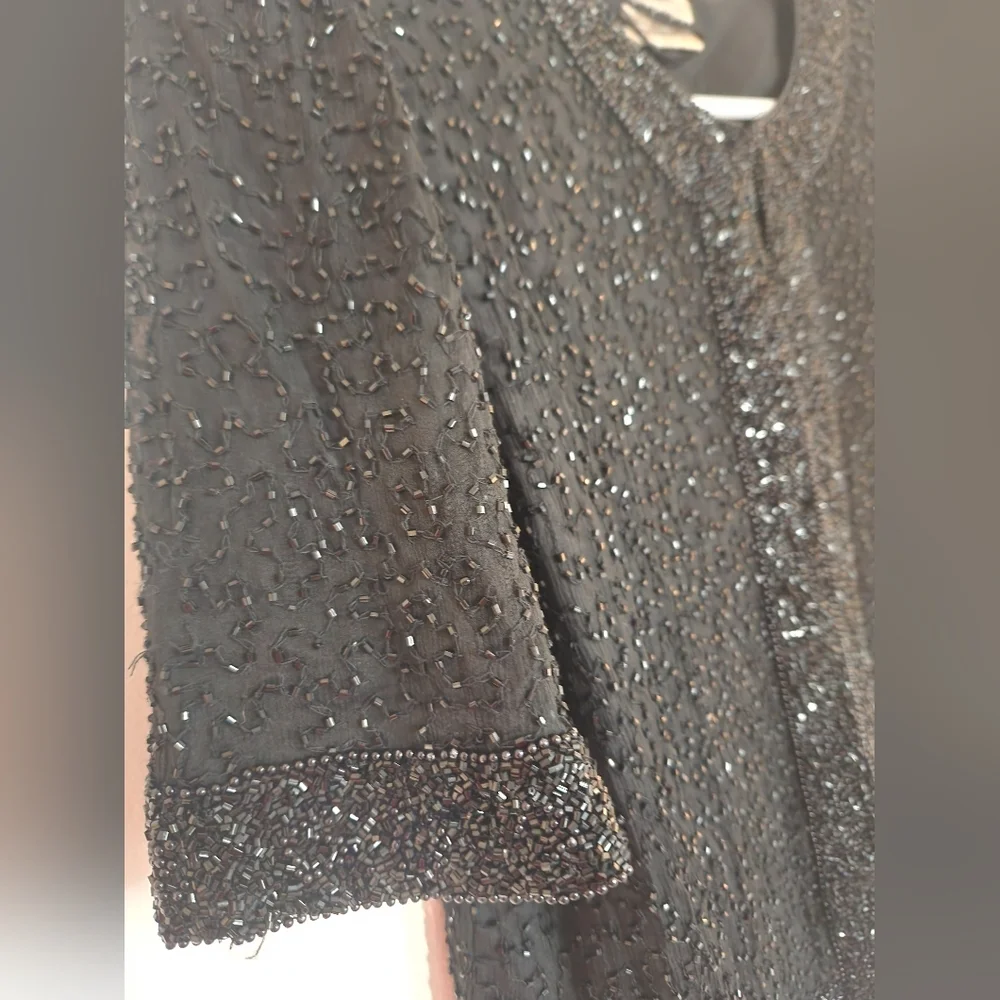 Vintage Stenay Women's Silk Sequin Beaded Blazer Black Small Lined Jacket Swifty